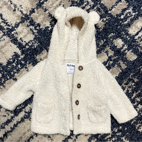 Old Navy Cream Teddy Bear Hoodie Jacket size 3-6 months - Picture 1 of 3